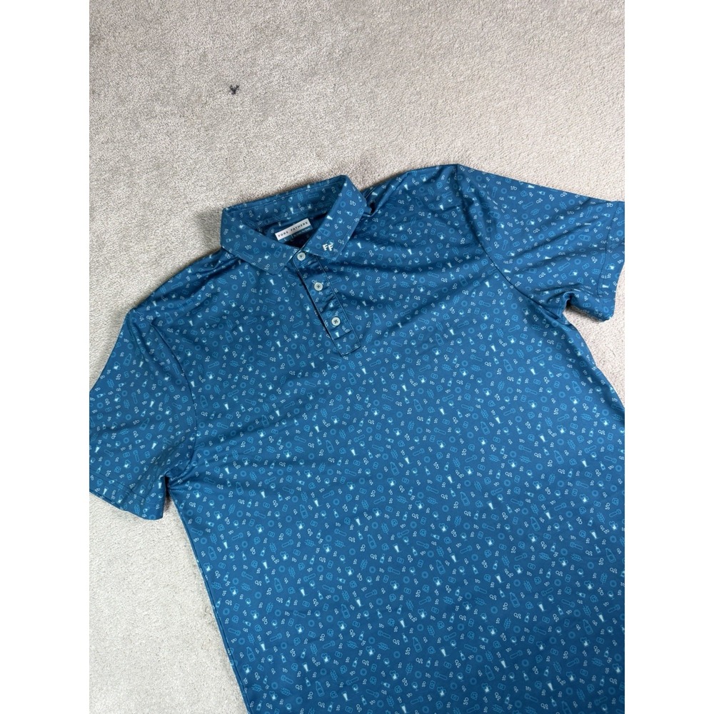 Fore Fathers Mens L Beer All Over Print Golf Polo Shirt Teal Blue S/S Tour FF